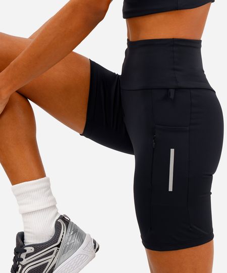 bermuda feminina esportiva ace com refletivo e bolsos preto G