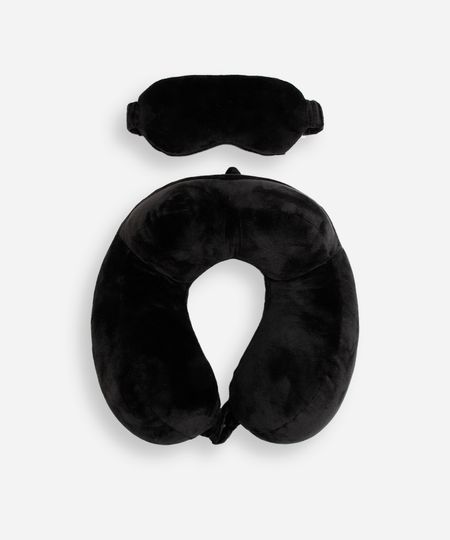 apoio de pescoço com máscara de dormir preto UNICO