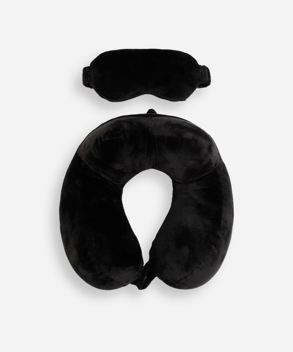 apoio de pescoço com máscara de dormir preto