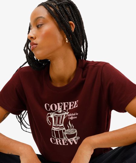 camiseta feminina de algodão coffee crew vinho PP