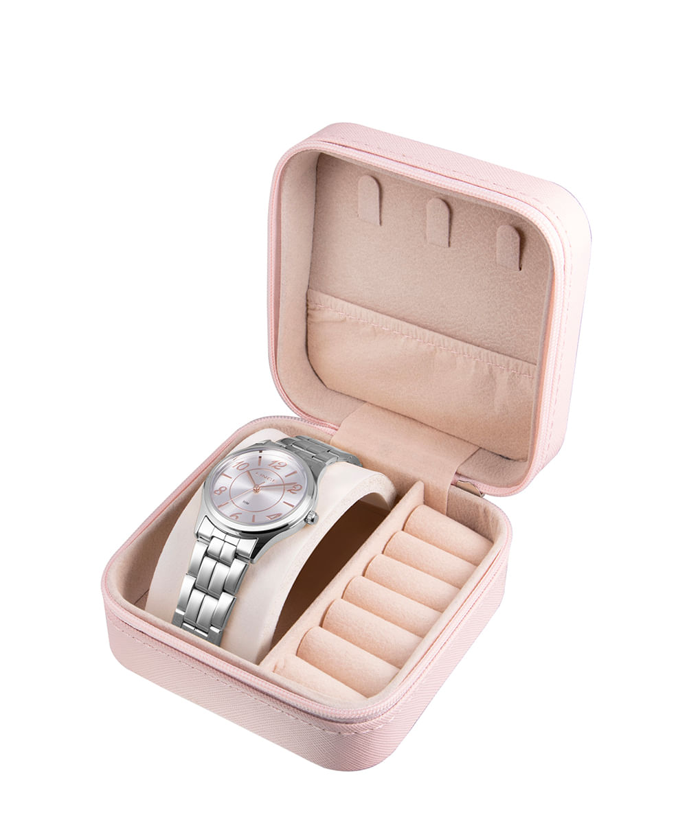 kit relógio feminino lince lrmm040l34s2sxpj analógico prateado