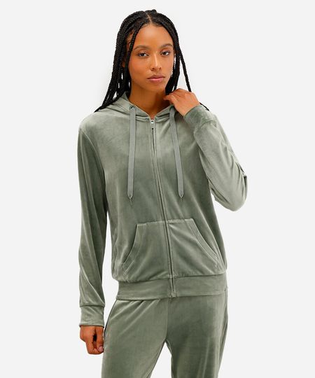 jaqueta de plush com capuz esportiva ace - verde P