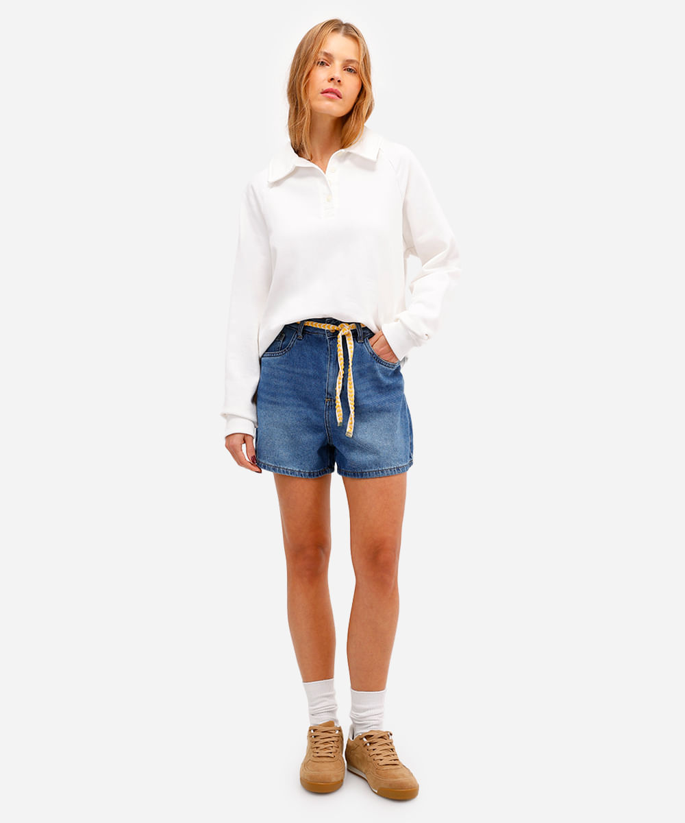 short mom feminino jeans com cinto azul