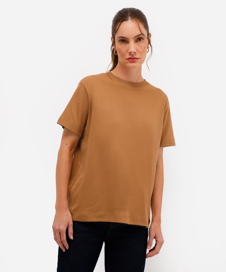 camiseta feminina de algodão peruano interlock básica marrom PP camiseta feminina de algodão peruano interlock básica marrom PP