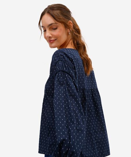 bata feminina de algodão estampa manga bufante azul PP bata feminina de algodão estampa manga bufante azul PP