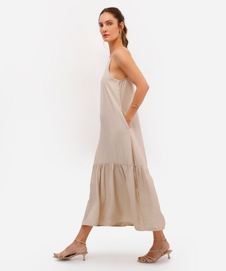 vestido midi feminino de viscose halterneck bege PP vestido midi feminino de viscose halterneck bege PP