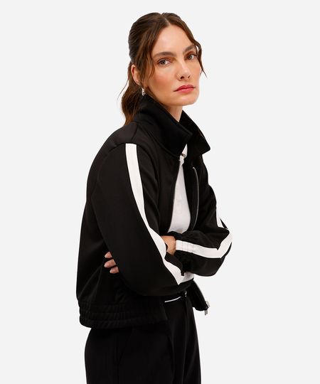 jaqueta bomber feminina com listras preto P