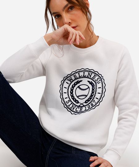 blusão feminino de moletom felpado wellness texturizado off white P