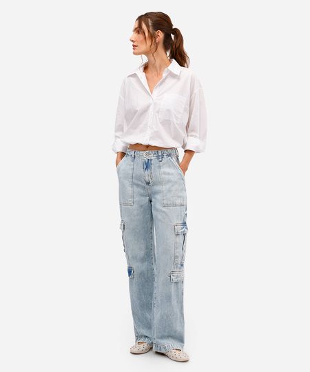 calça cargo feminina jeans cintura média azul 36