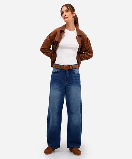 calça feminina jeans com pregas azul 34