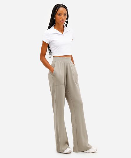 calça  wide leg feminina esportiva ace com fenda verde P
