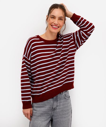 suéter feminino de tricot listrado vinho M