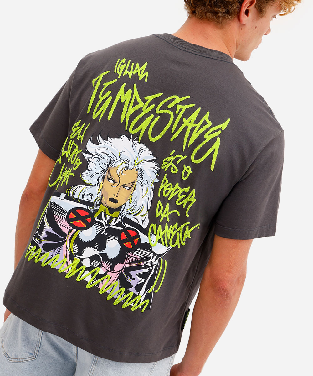 camiseta masculina de algodão tempestade cinza