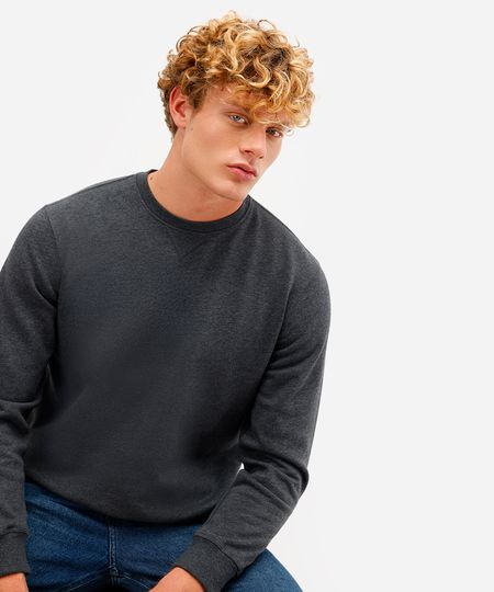 blusão básico masculino de moletom felpado gola careca cinza P