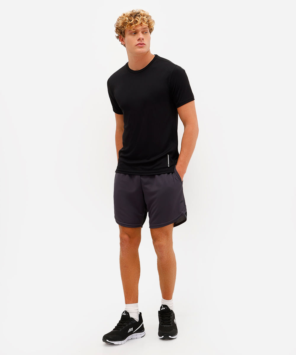 short masculino esportivo ace texturizado com recorte - chumbo