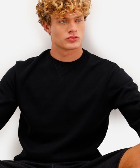blusão básico masculino de moletom felpado gola careca preto G