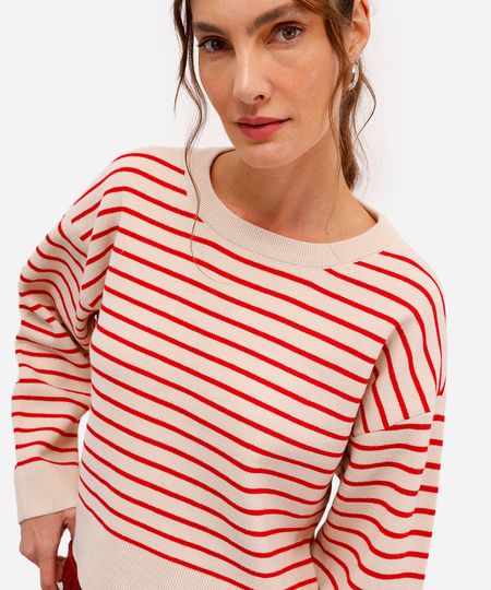 suéter feminino de tricot listrado vermelho PP