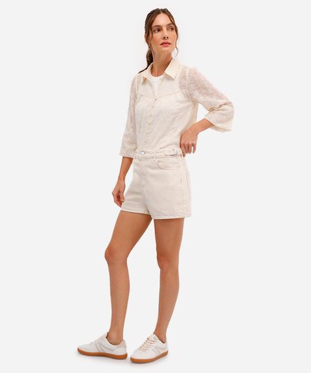 short feminino de sarja cintura ajustável off white 34