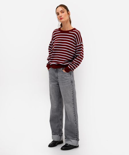 calça wide leg feminina jeans barra dobrada cinza 38