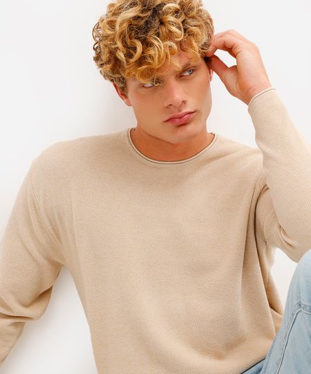 suéter masculino de tricot texturizado bege G suéter masculino de tricot texturizado bege G