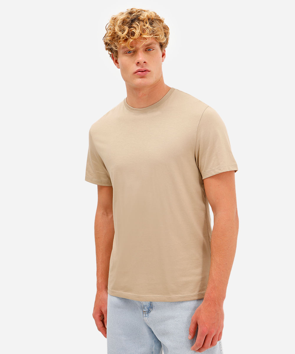 camiseta de algodão pima manga curta bege