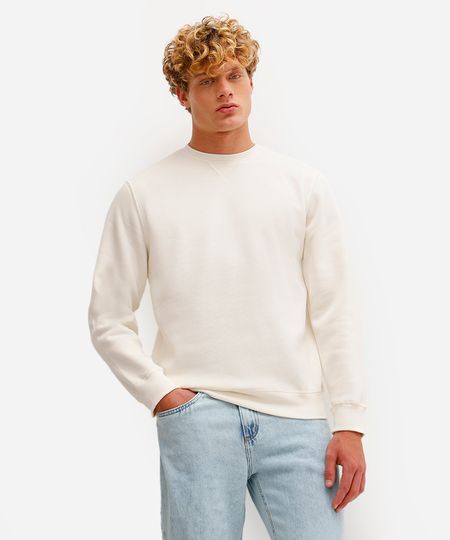 blusão básico masculino de moletom felpado gola careca off white P