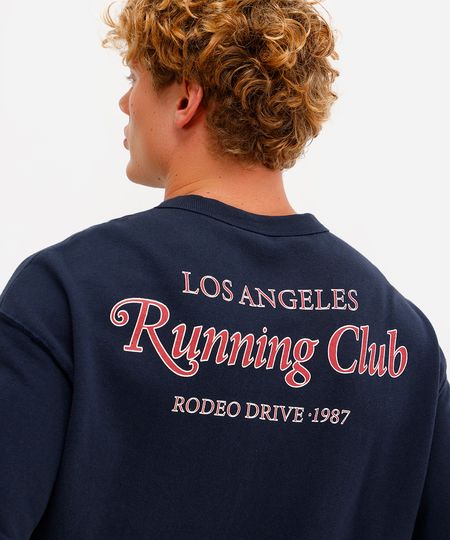 camiseta oversized masculina de algodão running club azul PP