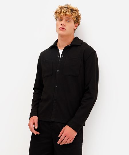 camisa masculina texturizada manga longa preta M camisa masculina texturizada manga longa preta M