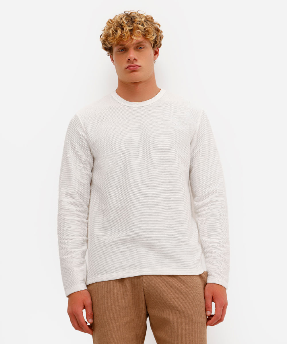 camiseta masculina de algodão manga longa canelada off white