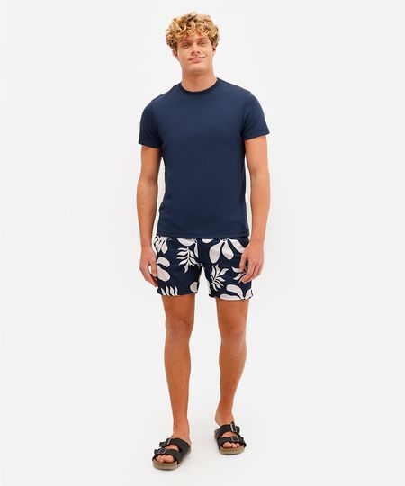 short masculino cós elástico floral azul M
