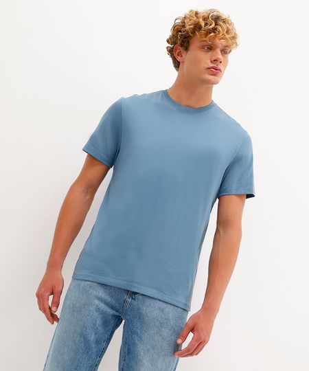 camiseta de algodão pima manga curta azul M camiseta de algodão pima manga curta azul M