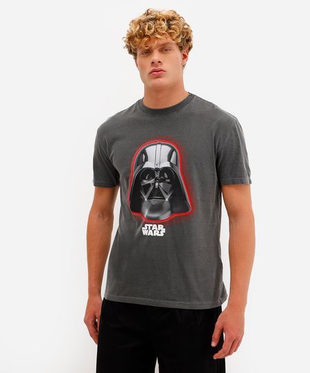 camiseta masculina de algodão star wars estonada preta G