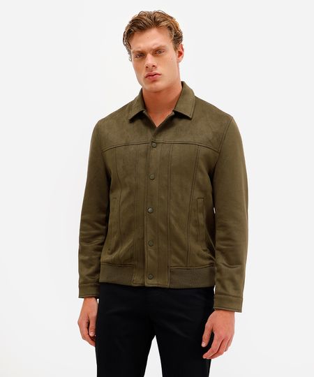 jaqueta bomber masculina de suede verde GG