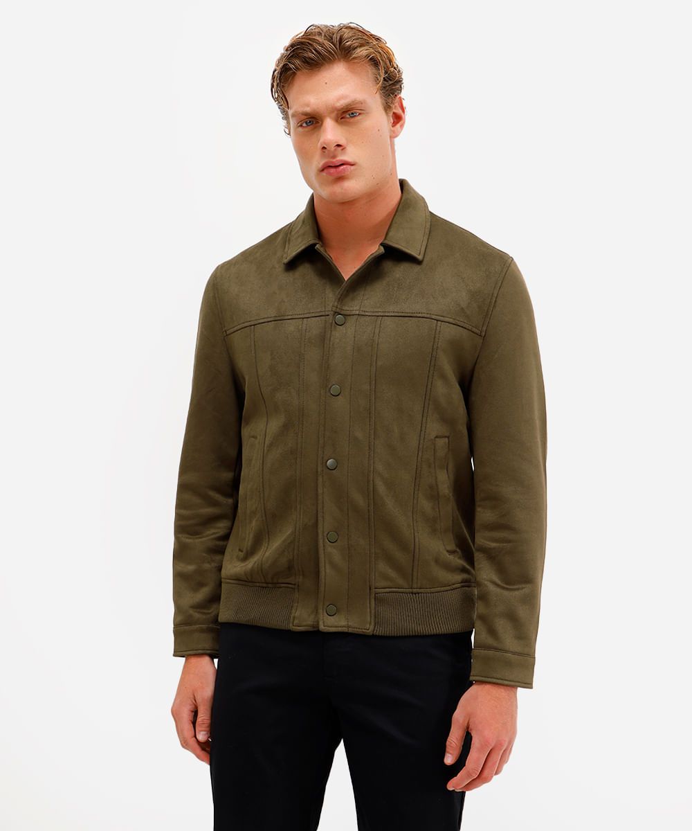 jaqueta bomber masculina de suede verde