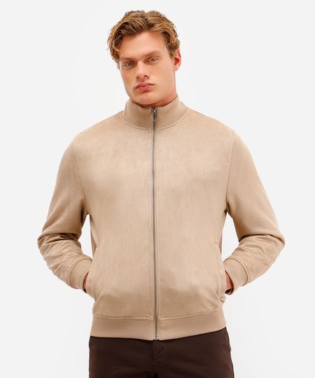 jaqueta bomber em suede bege M