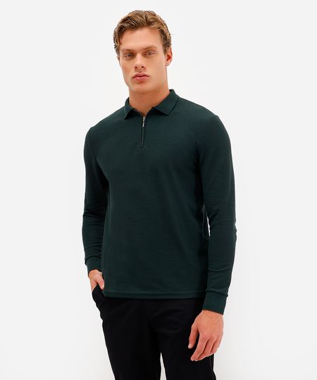 polo masculina com zíper manga longa texturizada verde G polo masculina com zíper manga longa texturizada verde G