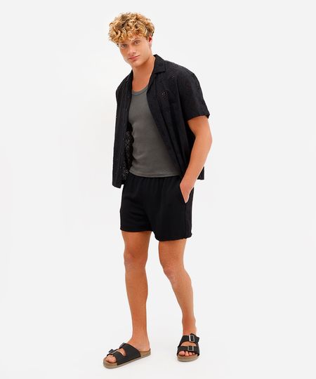 short masculino texturizado cós elástico preto M