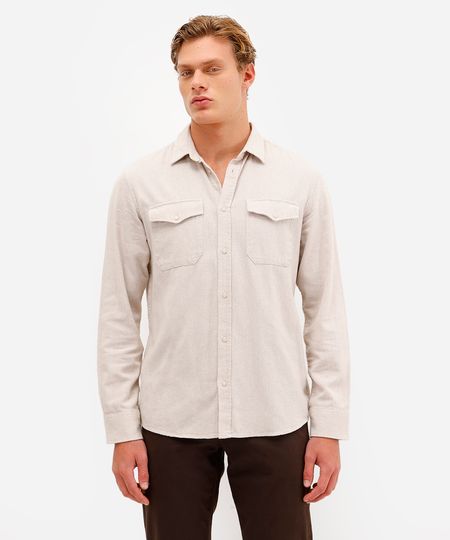 camisa masculina de algodão manga longa texturizada bege GG
