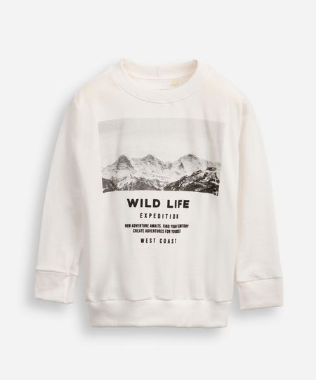 blusa de algodão infantil manga longa wild life off white 4