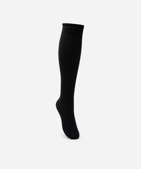 meia feminina de tricot cano longo texturizada preta 34-39