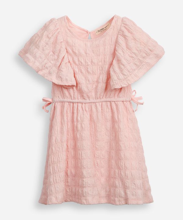 vestido infantil manga com babado texturizado rosa 4