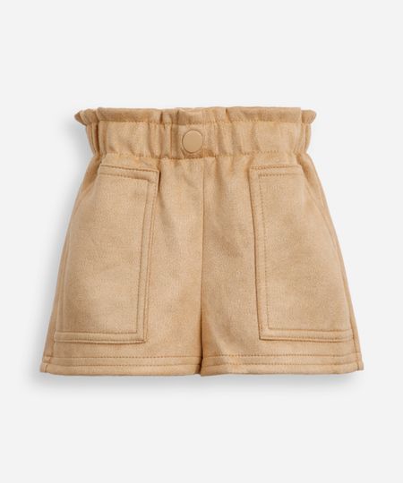 short mom infantil de suede com bolsos bege 4