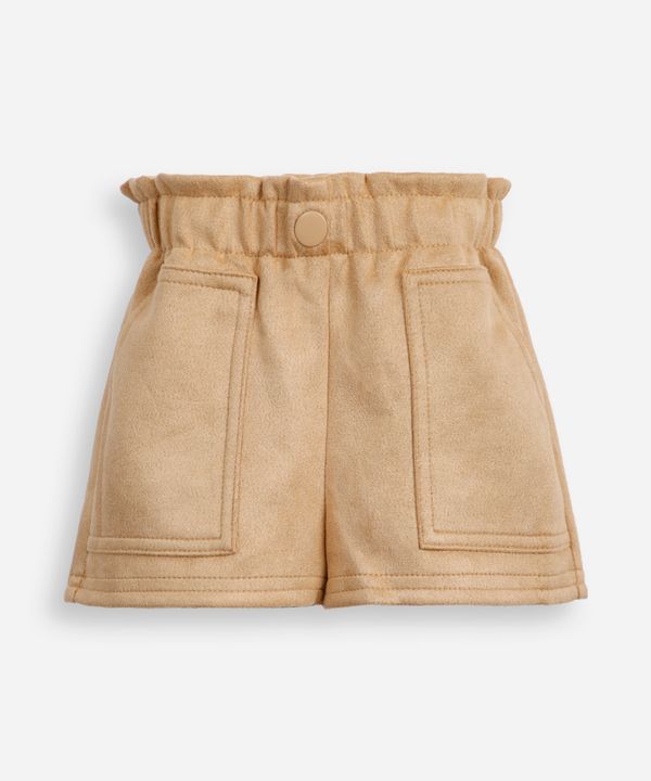short mom infantil de suede com bolsos bege 5