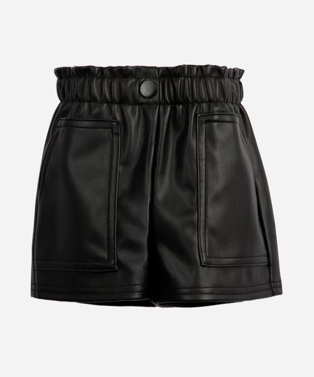 short mom infantil de poliuretano com bolsos preto 3 short mom infantil de poliuretano com bolsos preto 3