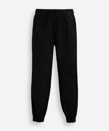 calça jogger juvenil de sarja cós com elástico preta 10