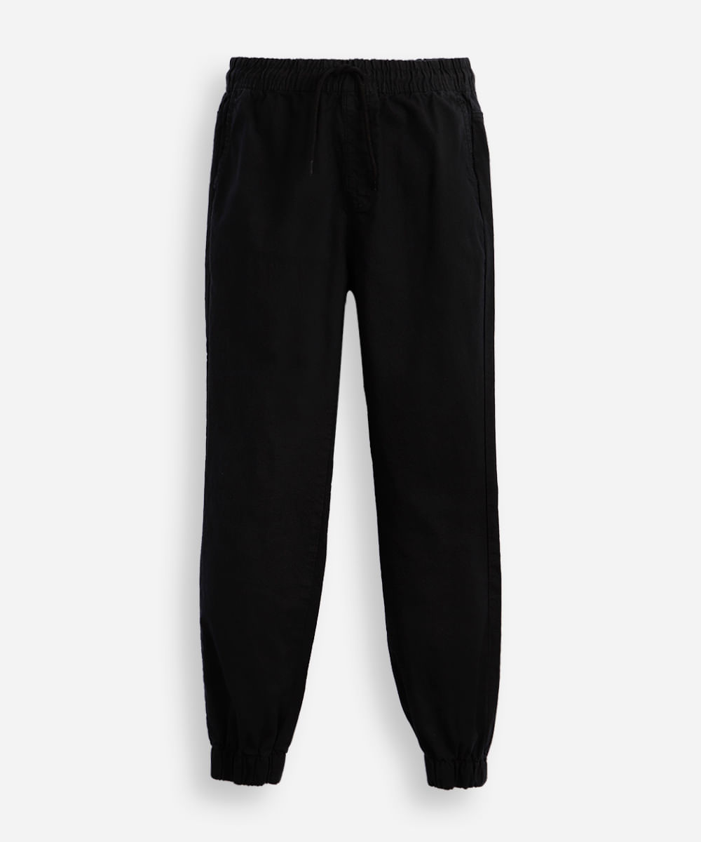 calça jogger juvenil de sarja cós com elástico preta