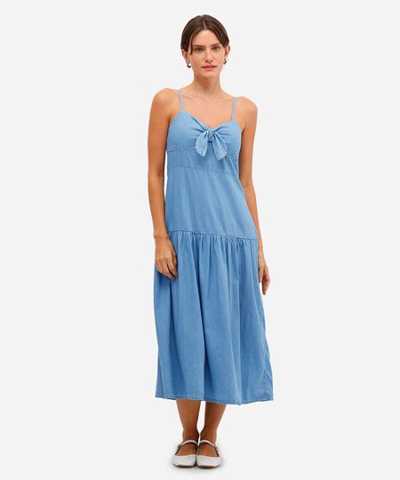 vestido midi jeans com recorte azul GG