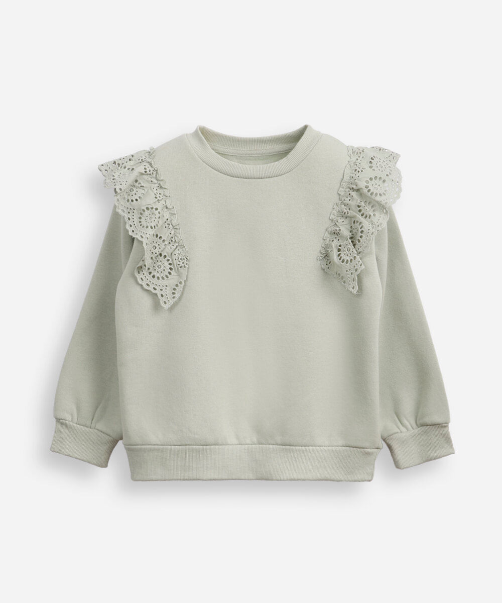 blusão de moletom infantil babado de laise verde