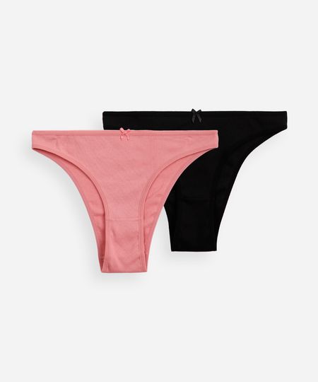 kit de 2 calcinhas biquíni de algodão canelado colorido P kit de 2 calcinhas biquíni de algodão canelado colorido P