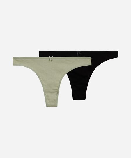 kit de 2 calcinhas fio dental de algodão canelado colorido P kit de 2 calcinhas fio dental de algodão canelado colorido P